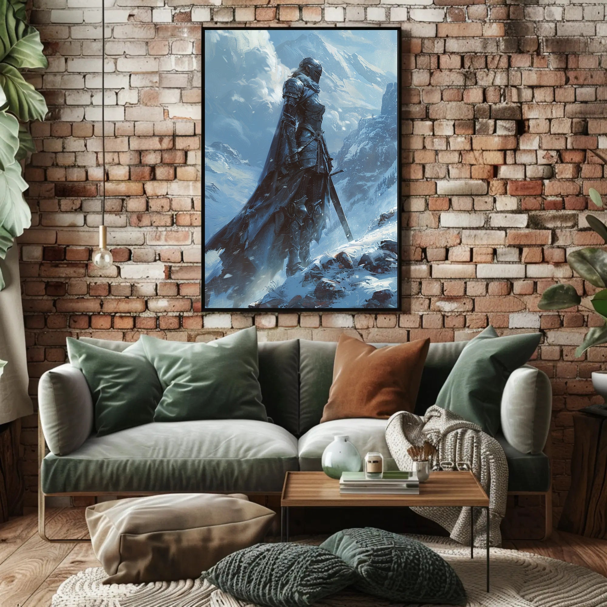 Warrior in Snowy Mountains: Epic Fantasy or Mythology Poster PosterGoat