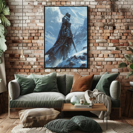 Warrior in Snowy Mountains: Epic Fantasy or Mythology Poster PosterGoat
