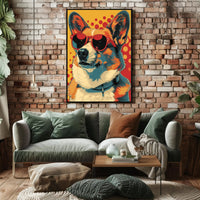 Cool Pop Art Corgi with Red Shades Animal Poster PosterGoat