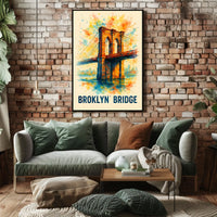 Brooklyn Bridge Vibrant Watercolor Art Poster Print