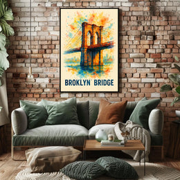 Brooklyn Bridge Vibrant Watercolor Art Poster Print