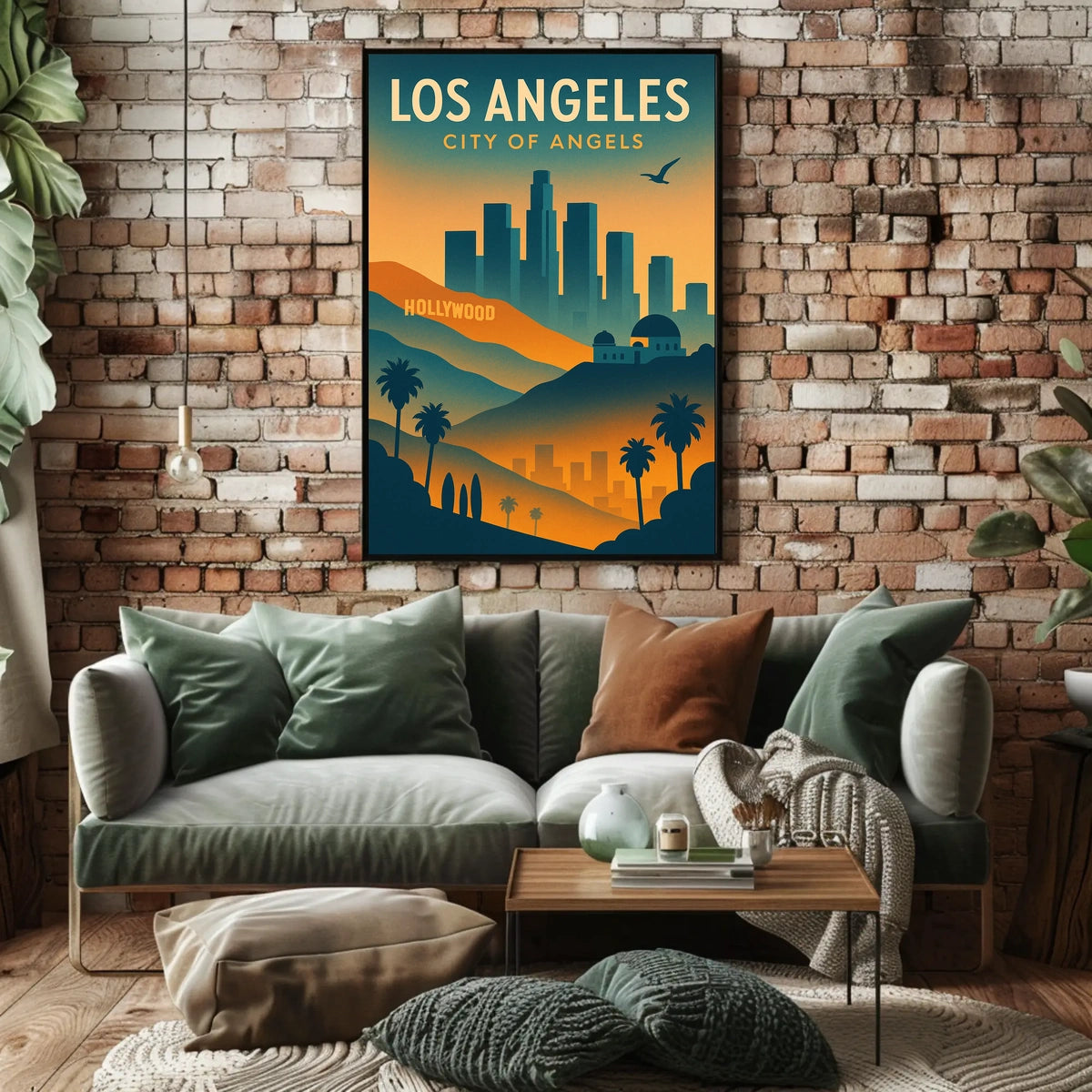 Los Angeles Retro Skyline Travel Poster Art