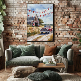 Rustic Barn And Vintage Truck Scene At Dusk Rural Poster