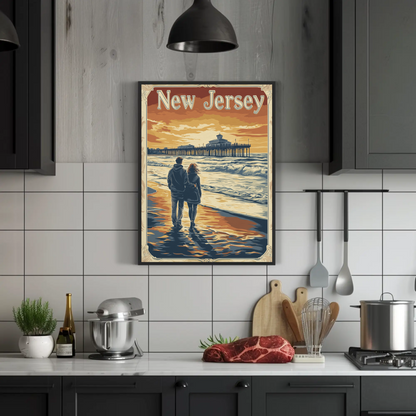 New Jersey Vintage Poster - Romantic Beach Walk
