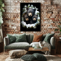 Winter Forest Bear Cubs Photorealistic Art Poster