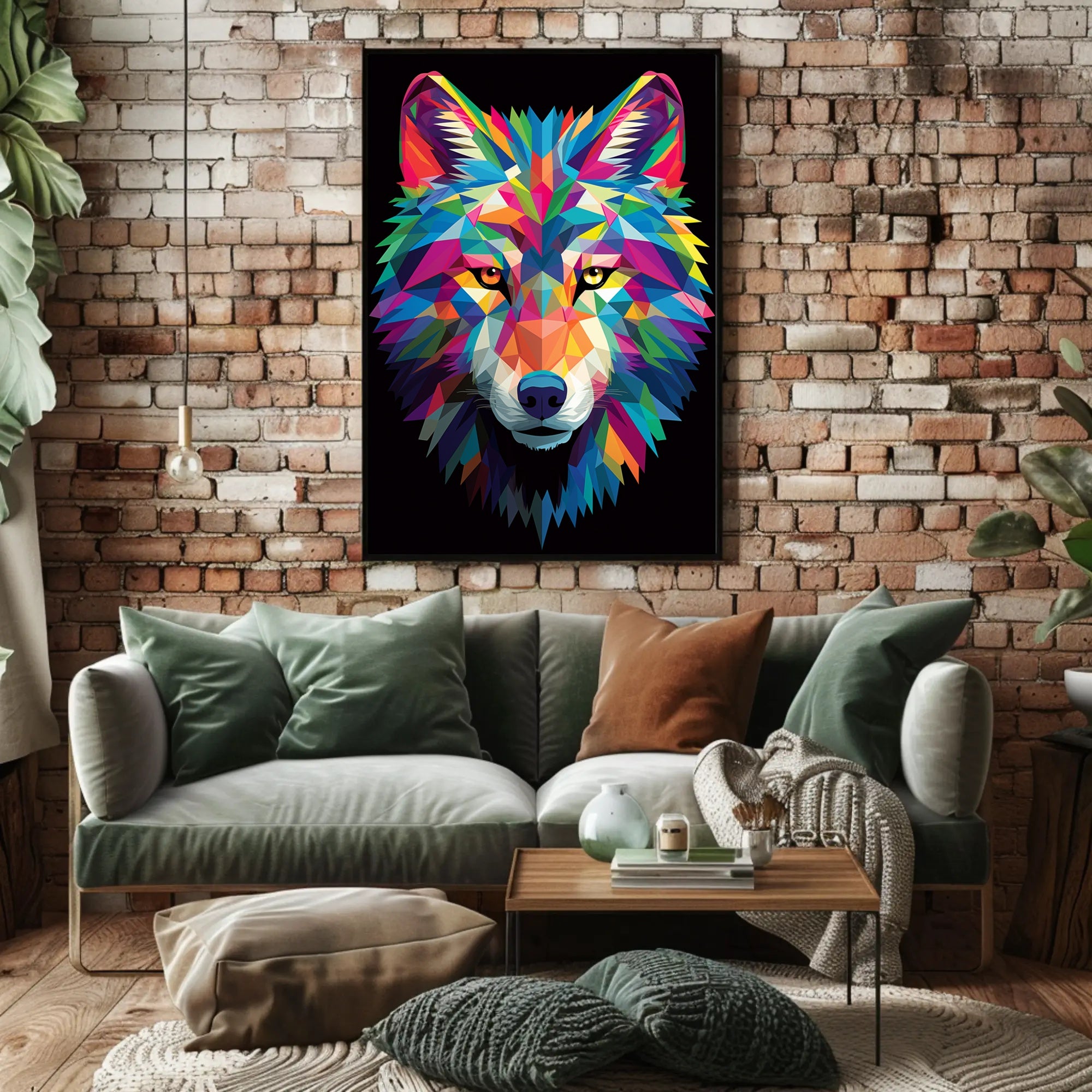 Vibrant Geometric Wolf Poster PosterGoat
