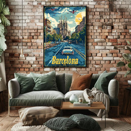 Barcelona Retro Travel Poster