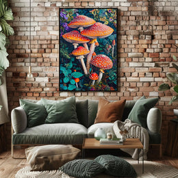 Vibrant Mushroom Illustration Enchanting Fantasy or Mythology Poster