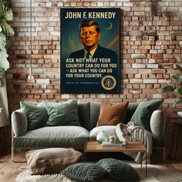 JFK Inspirational Patriotic Vintage Poster with Quote