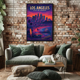 Los Angeles Cityscape Retro Travel Poster