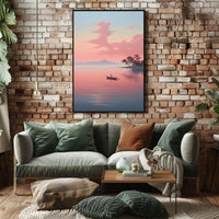 Tranquil Rowboat Scene: Minimalist Nature Inspired Artistic Poster