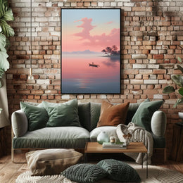 Tranquil Rowboat Scene: Minimalist Nature Inspired Artistic Poster