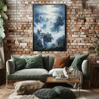 Misty Mountain Tranquility: East Asian Artistic Poster