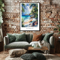 Tropical Paradise Beach Watercolor Art Travel Poster PosterGoat
