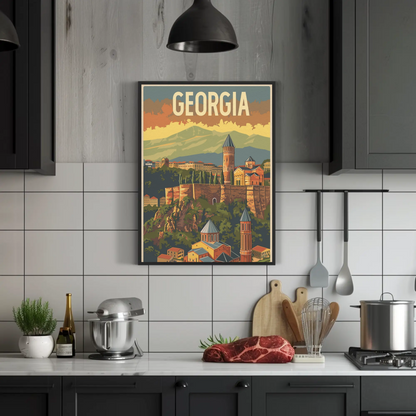 Georgia Caucasus Mountains Old Town Vintage Travel Poster