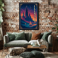 Illinois Skyline Vintage Design Urban or Cityscape Poster