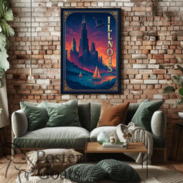 Illinois Skyline Vintage Design Urban or Cityscape Poster