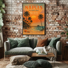Naples Beach Vintage Travel Poster