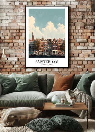 Amsterdam's Iconic Canal View Urban or Cityscape Poster