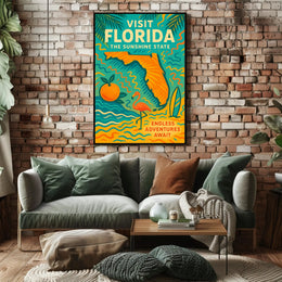 Florida Travel Poster Vintage Sunshine State Print