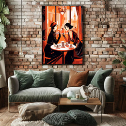 Cafe Conversation Travel Poster Art Print for Home Decor