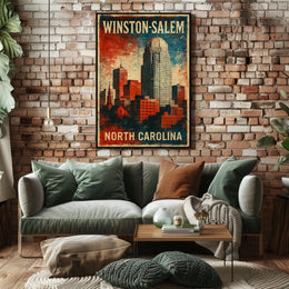 Winston Salem Skyline Nostalgic Americana Poster