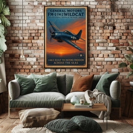 Wildcat FM1 FM2 Aviation Poster Vintage Plane Print