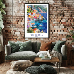 Kefalonia Coastal Village Travel Poster PosterGoat