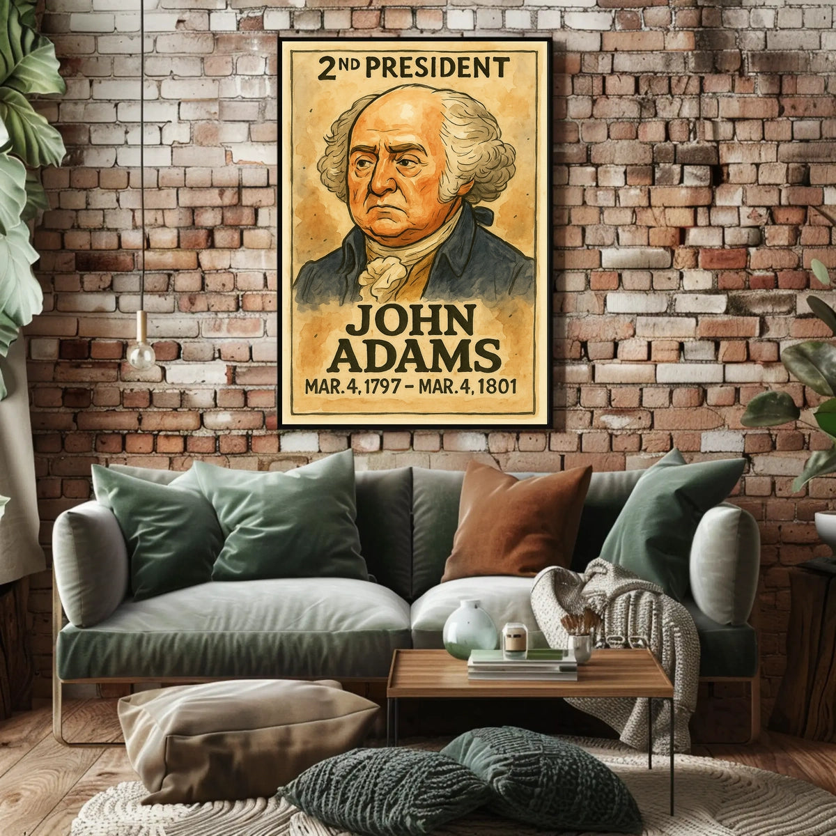John Adams 2nd President of the United States Exaggerated Cartoon Sketch Poster