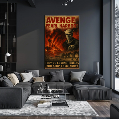 Avenge Pearl Harbor Dramatic WWII Propaganda Poster
