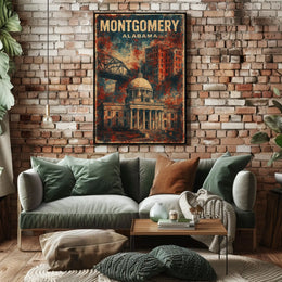 Montgomery Alabama Historic Cityscape Travel Illustration Vintage Architectural Heritage Nostalgic Warm Color Poster