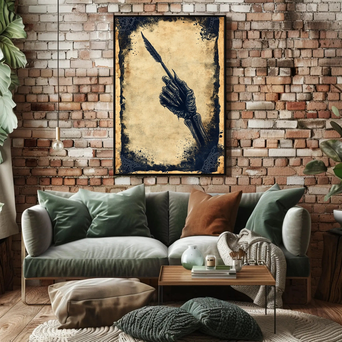 Quill Grasping Skeletal Hand Artistic Poster