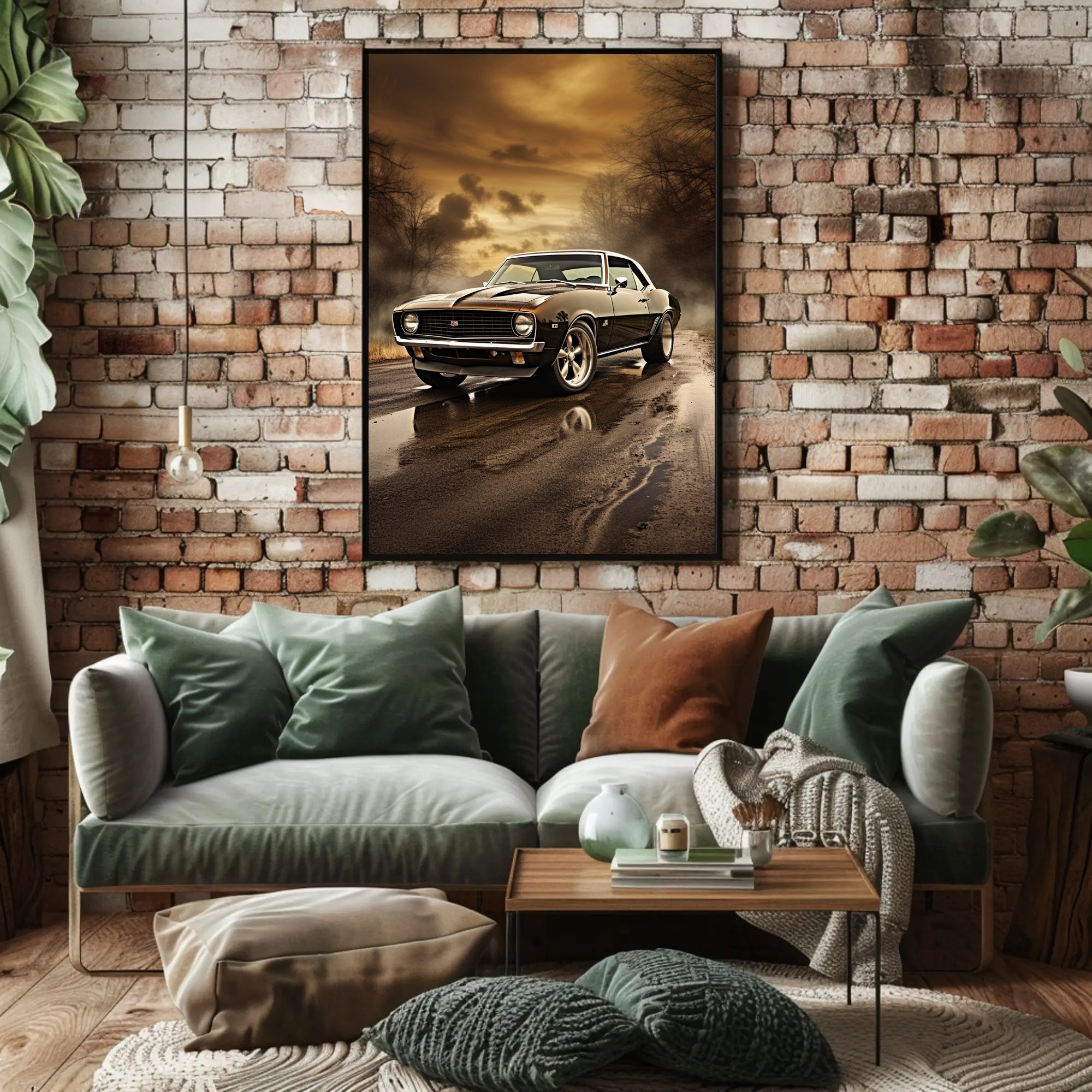 Classic Muscle Car at Sunset Poster PosterGoat
