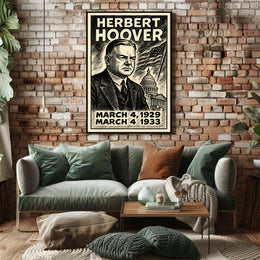 Herbert Hoover 31st President of the United States B & W Comic Sketch Poster