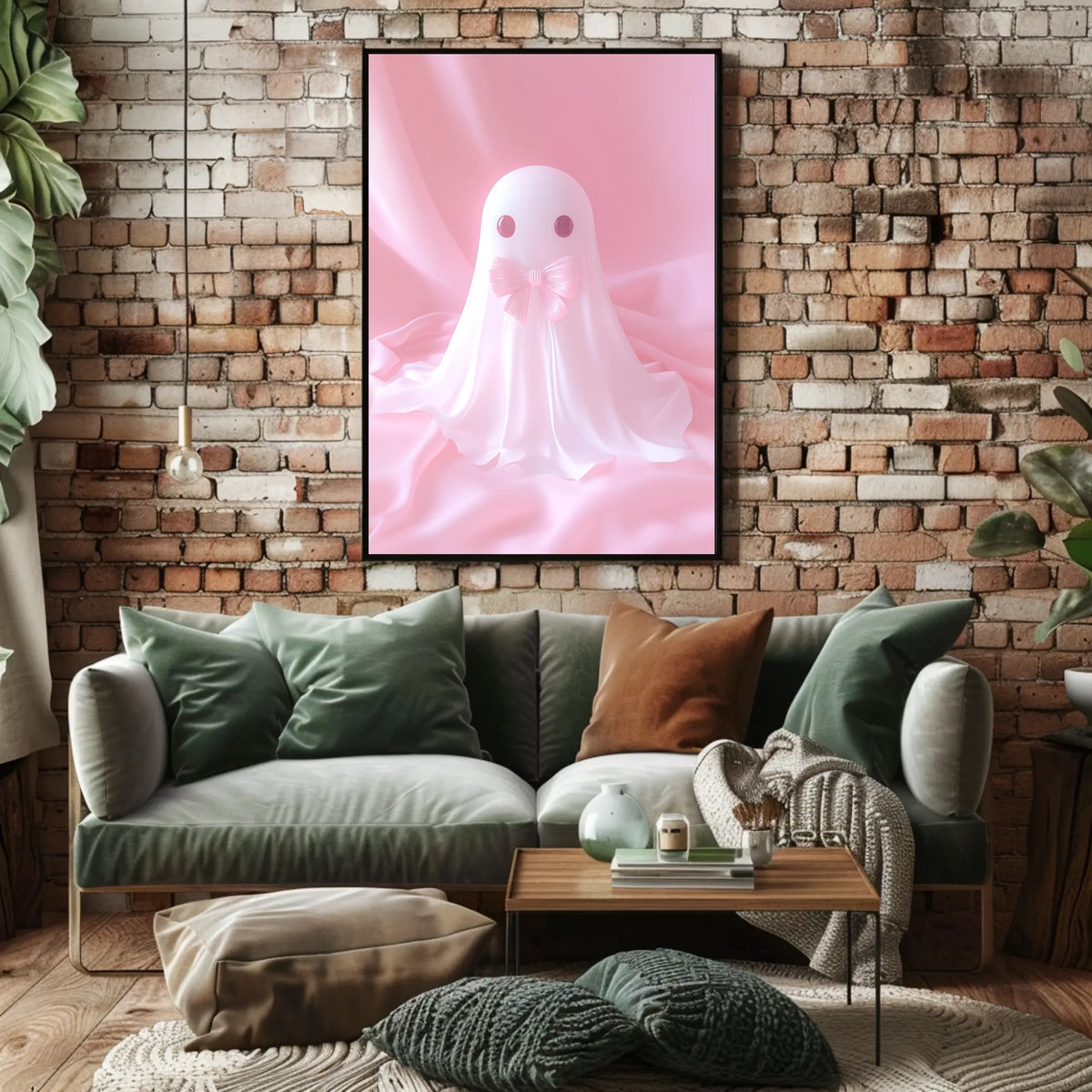 Cute Ghost Pink Bow Minimalist Poster