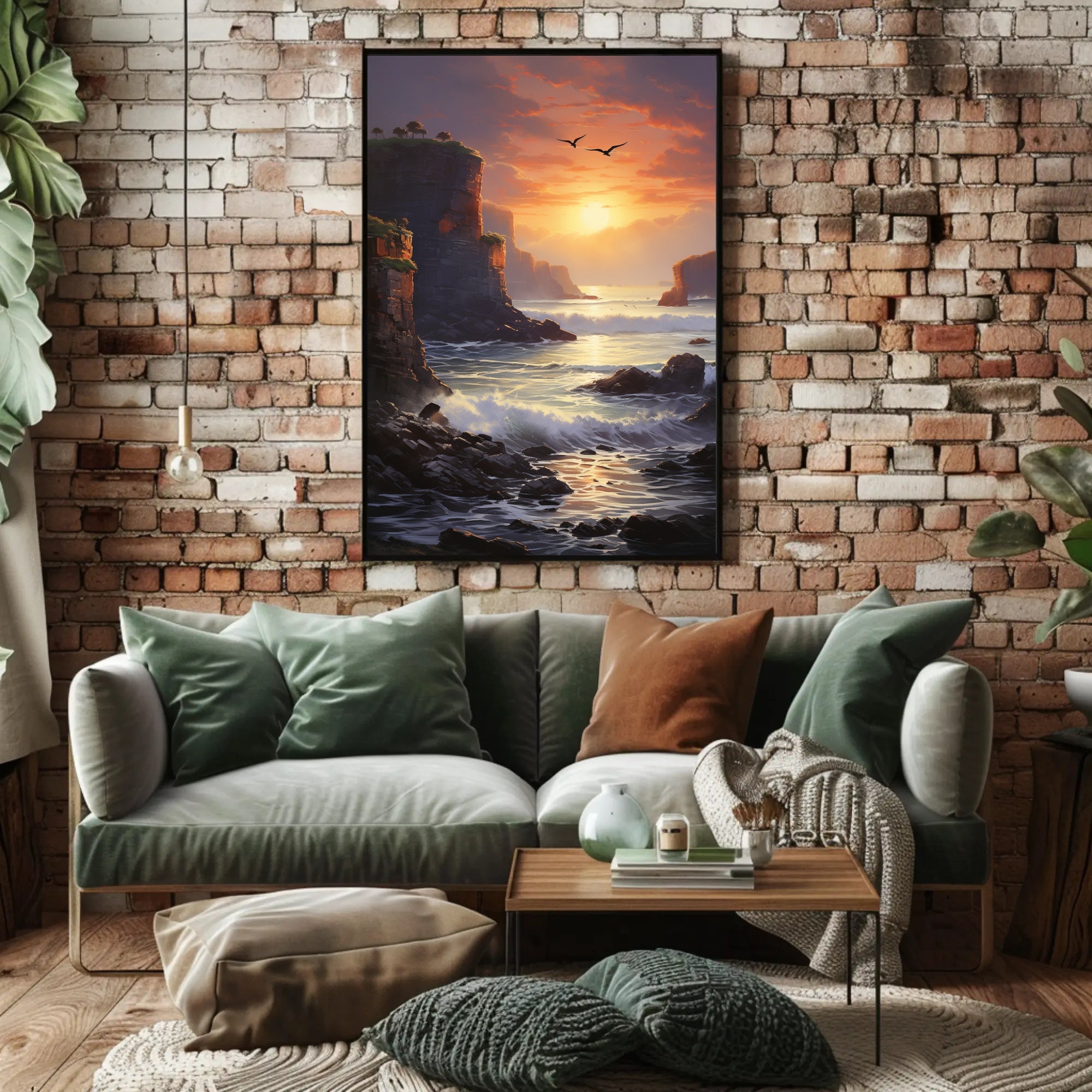 Dramatic Coastal Sunset Scenery Realistic Art National Park Poster
