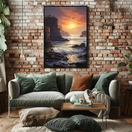 Dramatic Coastal Sunset Scenery Realistic Art National Park Poster