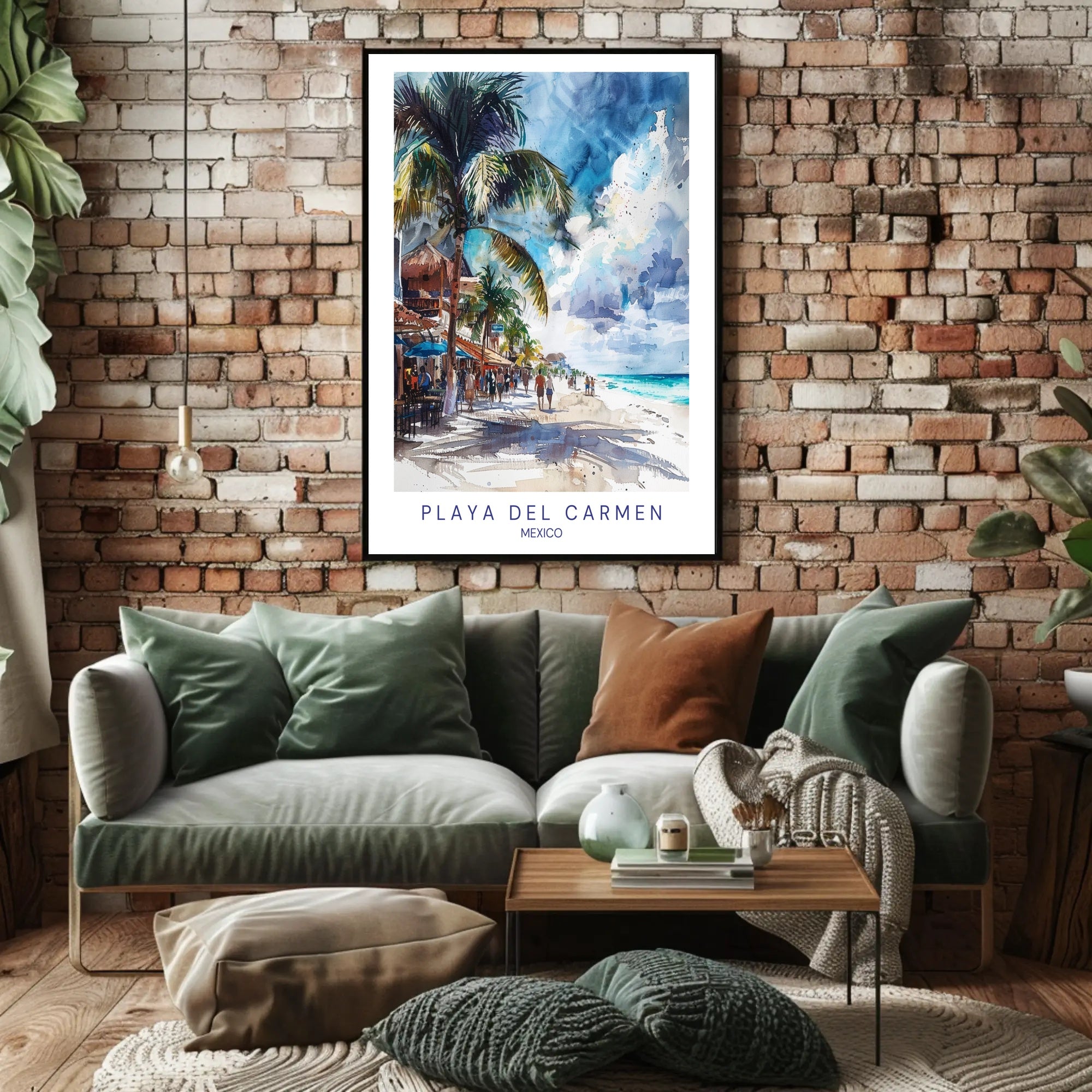 Vibrant Beach Scene in Playa del Carmen Travel Poster PosterGoat