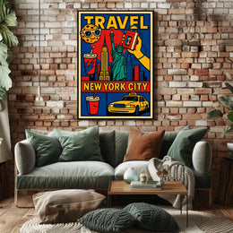 New York City Bold Colorful Skyline Poster Modern Wall Art