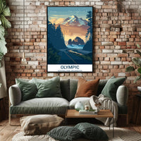 Olympic National Park travel poster with vintage-modern blend