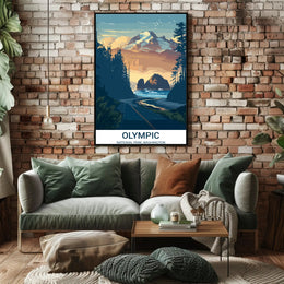 Olympic National Park travel poster with vintage-modern blend