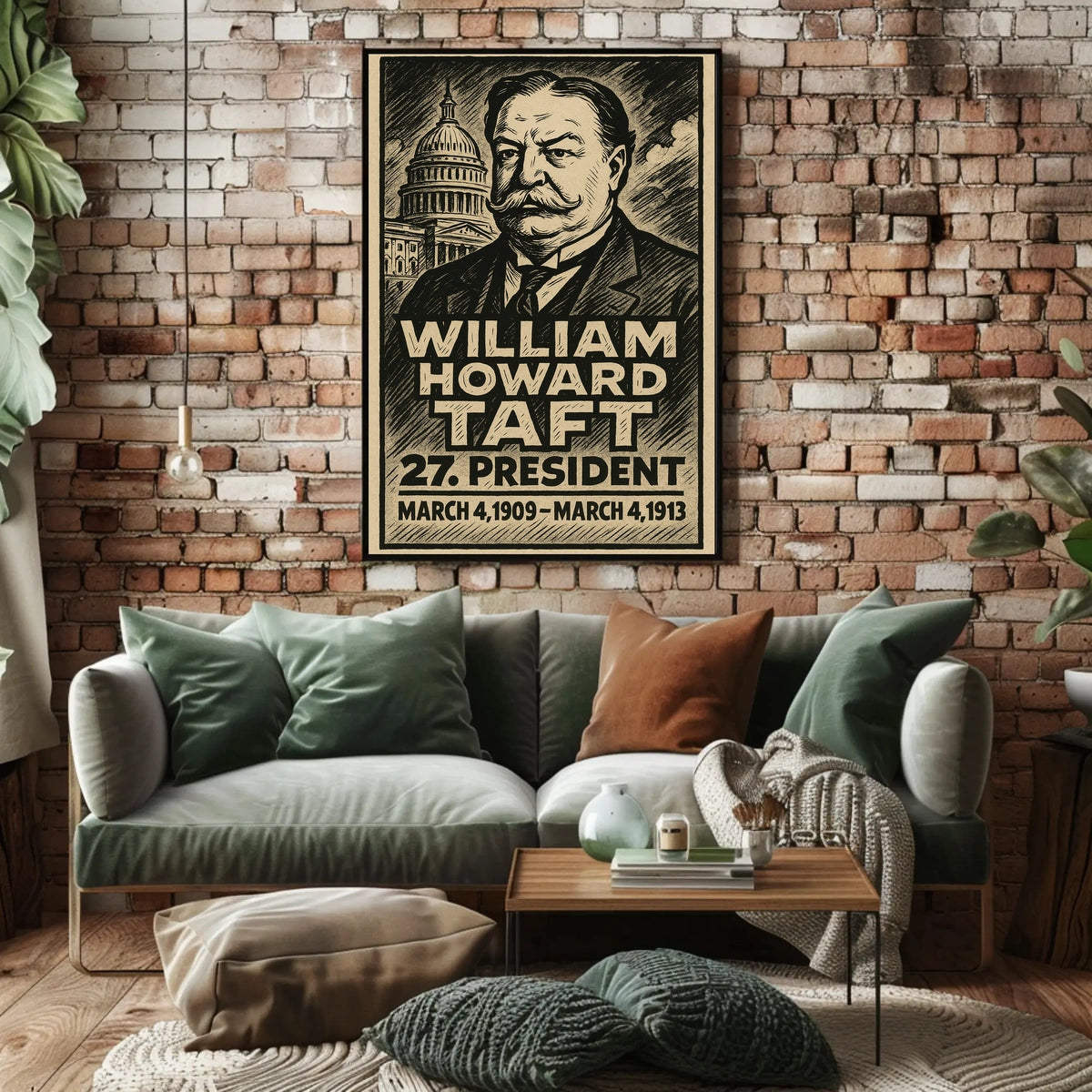 William Howard Taft 27th President of the United States B & W Comic Sketch Poster
