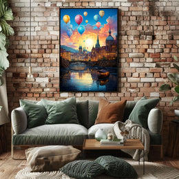 Romantic European Cityscape at Sunset Travel Poster