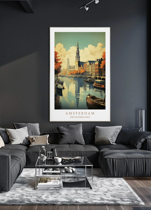 Amsterdam Netherlands Canal Autumn Reflections Travel Poster