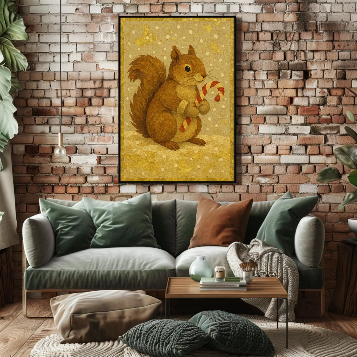 Festive Squirrel with Candy Cane Poster