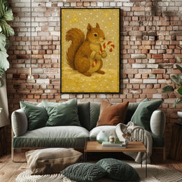 Festive Squirrel with Candy Cane Poster