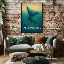Lake Charlevoix Topographic Travel Poster
