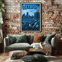 Detroit Skyline and Sports Poster PosterGoat