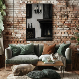 Warm Vintage Fireplace Scene for Cultural or Heritage Poster PosterGoat