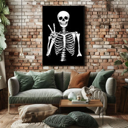 Skeleton Peace Sign Black Background Monochromatic Poster